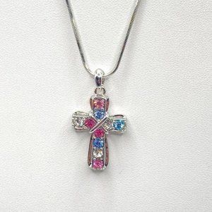 White gold plated Multi-Colored Crystal Studded Pendant necklace
